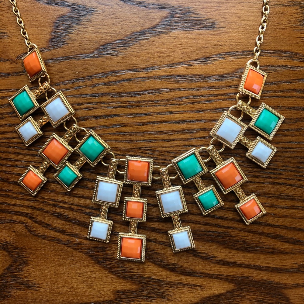 Necklace - gold, orange and green